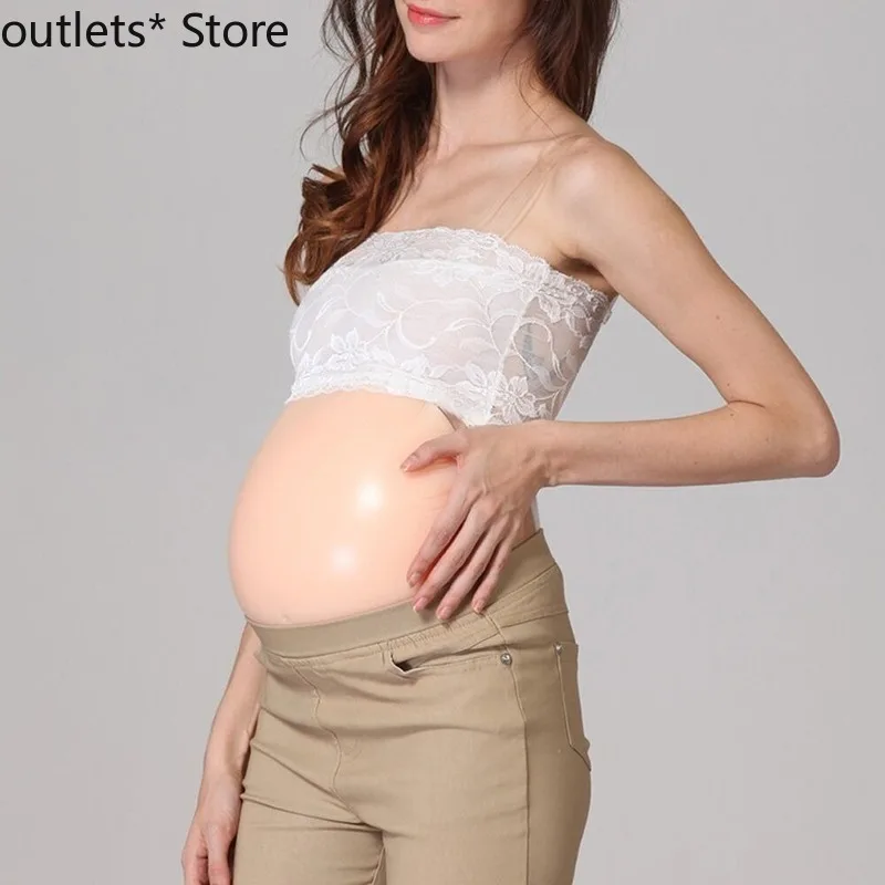 Women Fashion 4 Size Silicone Fake Belly Artificial Fake Pregnancy Baby Tummy Pregnant Bump Bodysuit Body Shapers Handmade Gifts