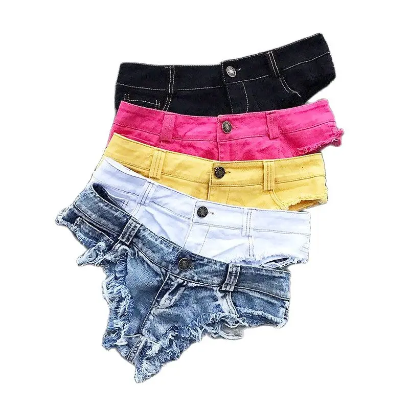 2025 New Women Sexy Low Waist Hole Tassel Denim Shorts Jeans Thong Short Feminino