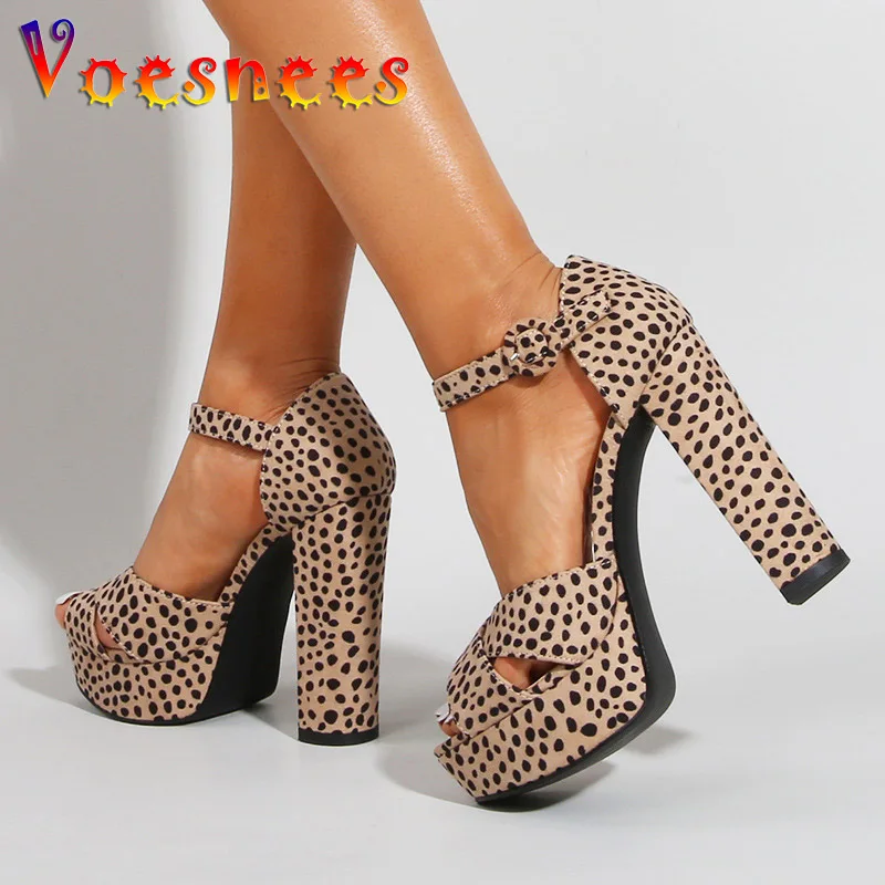 Voesnees 2021 Woman Sandals Summer Fashion Leopard Polka Dot Hollow Out Buckle Strap Shoes Female New Comfort 12CM High Heels