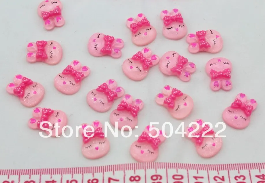 250pcs glitter pink color Kawaii Glitter Sleepy Girl Bunny Rabbit Cabochon Pink Shiny wholesale free shipping