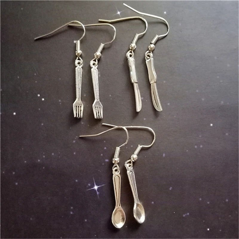 3 Pairs/set Handmade Earrings Tiny Tableware Pendant Earrings Spoon Earrings Vintage Jewelry Knife and Fork