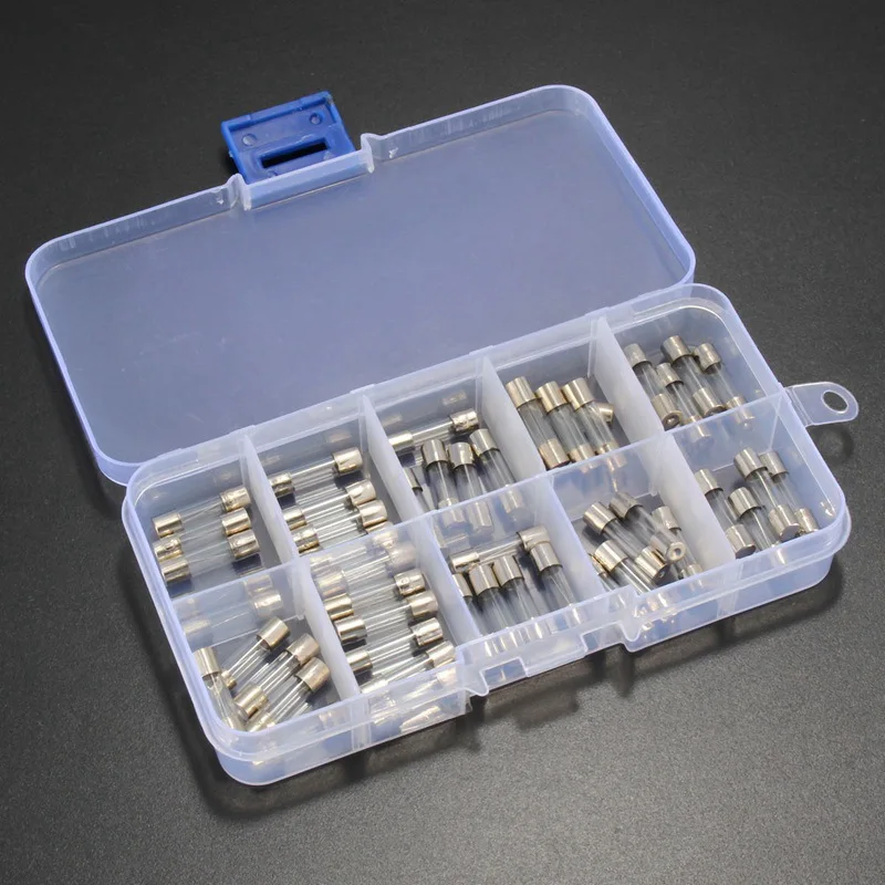 50Pcs of Glass Fuse Assortment Kit  Glass Tube Assortment Kit 5x20mm 0.5A~10A Fast Blow Glass Fuses