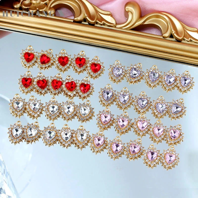 10Pcs/set Bling Heart Rhinestone Charms Geometric Crystal Pendant for Making DIY Earrings Necklaces Bracelet Jewelry Wholesale