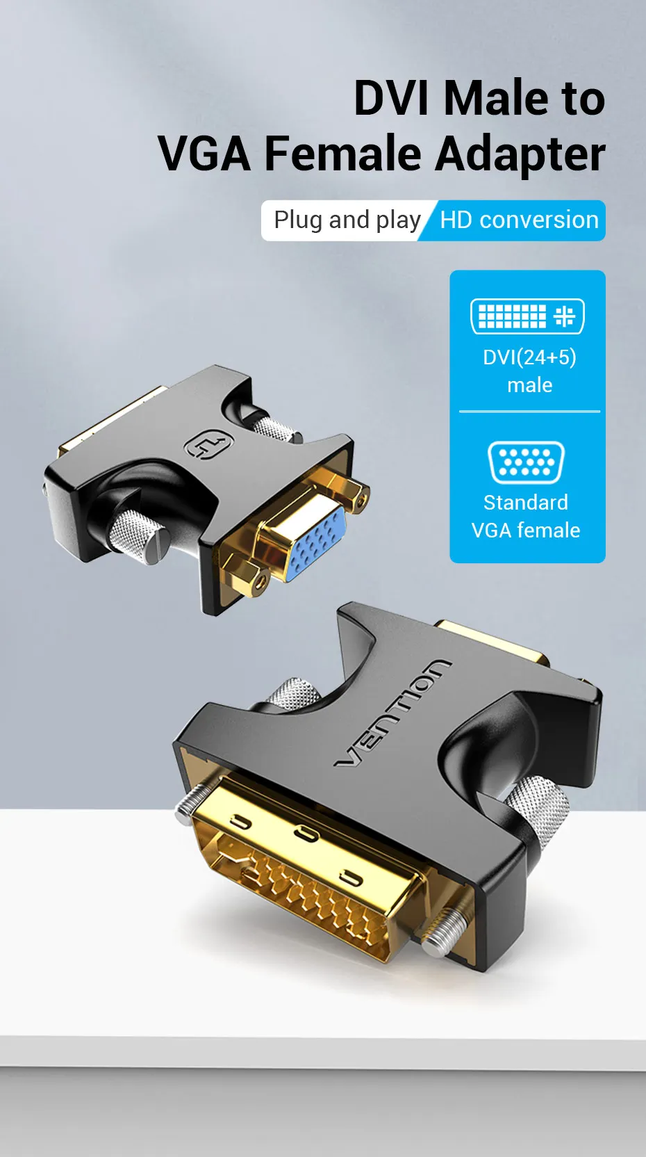 Tions DVI zu VGA 24 + 5 Adapter DVI-I Stecker auf VGA BUCHSE Konverter 1080P für Computer Monitor TV projektor Kabel VGA zu DVI 1pc – Detail 1