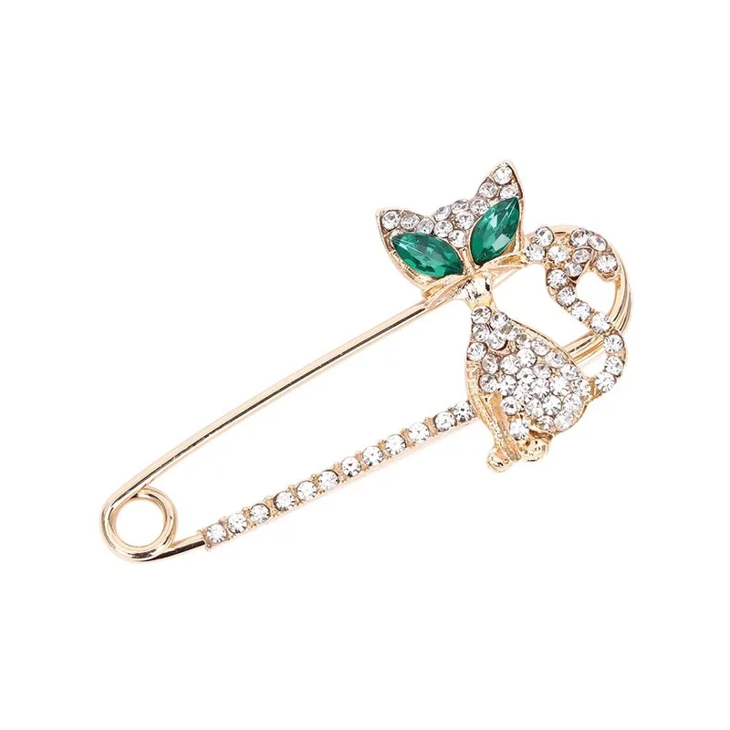 Fashion Brooches for Women Animal Cat Brooch Green Eye Crystal Cat Brooches Pin Jewelry Rhinestone Bride Wedding Gift Luxury