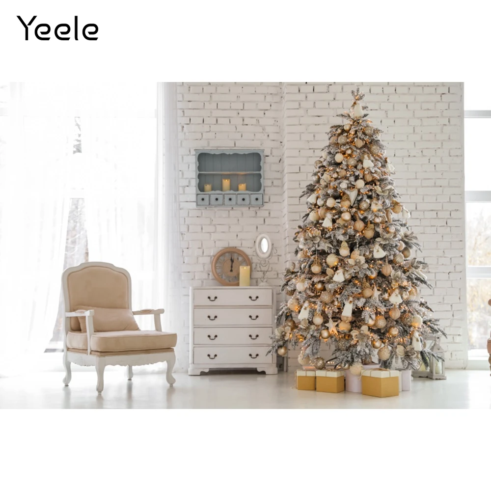 Yeele คริสต์มาสฉากหลัง Photocall Tree ของขวัญสีขาวกำแพงการถ่ายภาพพื้นหลังภาพเด็กทารกสำหรับถ่ายภาพสตูดิโอถ่ายภาพ