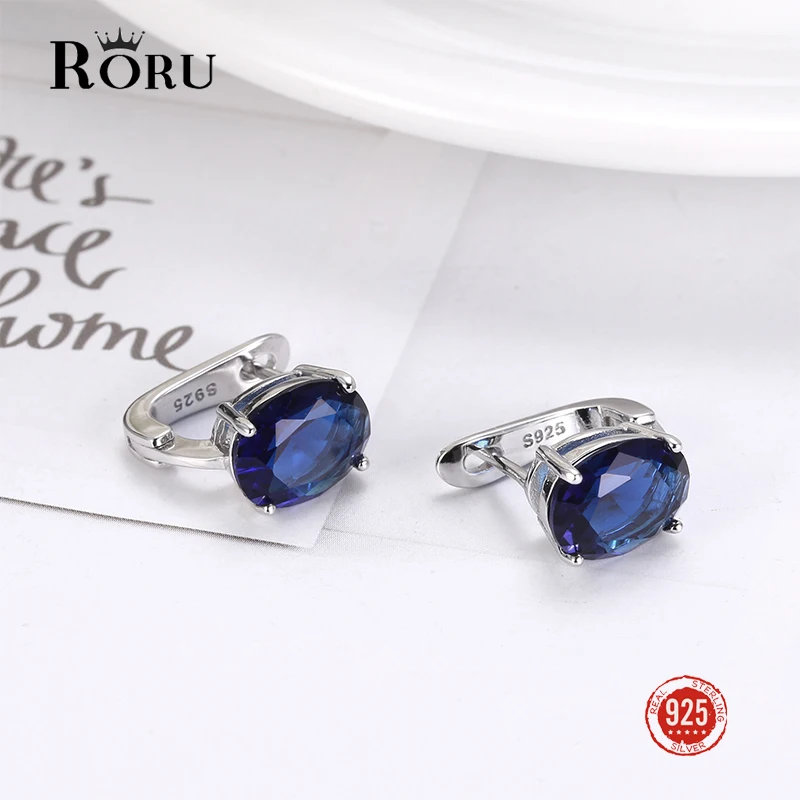 925 Sterling Silver Earrings Gemstone Sapphire Clip Earrings Women's Fashion Jewelry Blue White Lab Diamond Wedding Earrings