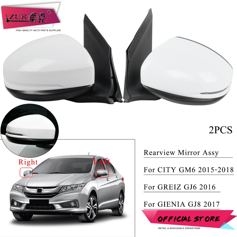 

ZUK 2PCS Car Exterior Side Mirror Assy For HONDA CITY 2015 2016 2017 2018 GM6 Door Rearview Wing Mirror Assembly 5-PIN With Lamp