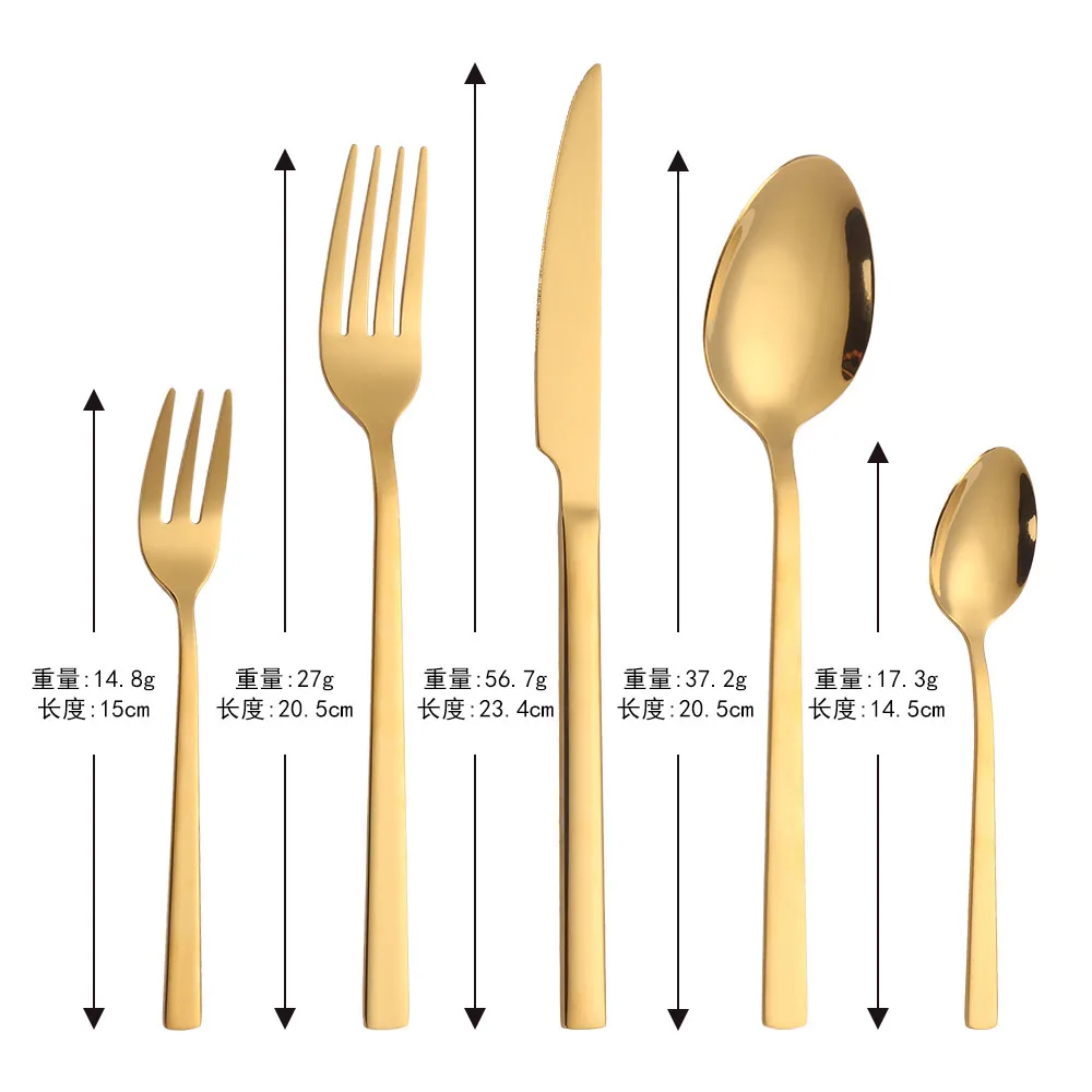 Gold Tableware Stainless Steel Cutlery Set Gold Fork Knives Spoons Dinnerware Set Stainless Steel Cutlery Complete with Tea Fork