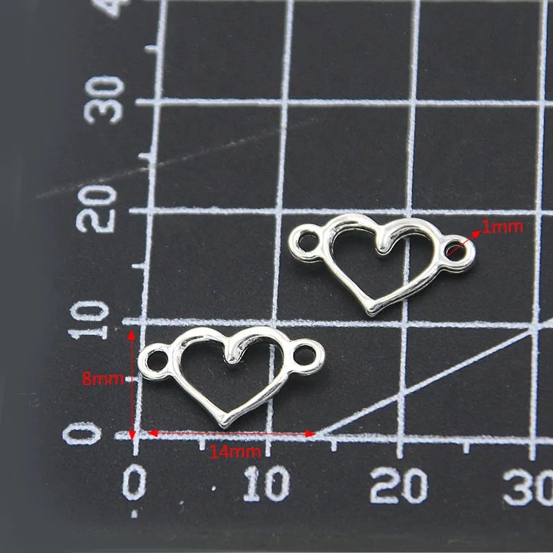 60PCS 8X14mm New Hollow Charms Hearts Connector Small  Pendant  Metal Alloy DIY Jewelry  Marking Material