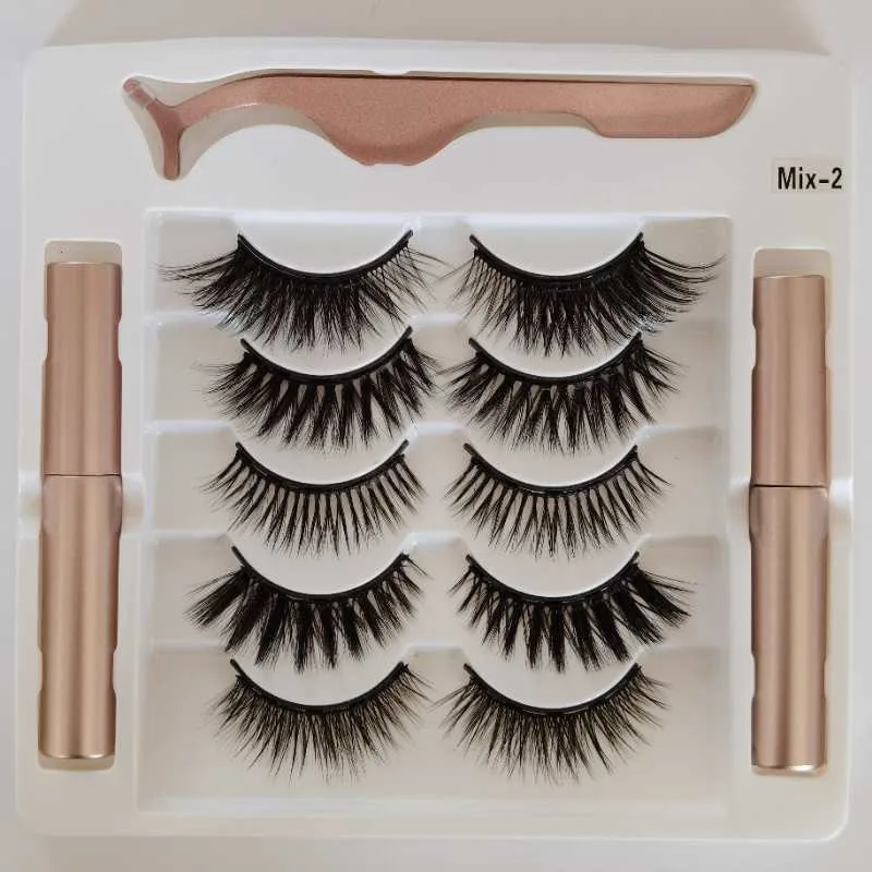 5-parowy zestaw magnetycznych rzęs i pęset Maquiagem Natural Lashes Makeup Set Faux Cils Double Liquid Eyelash Eyeliner