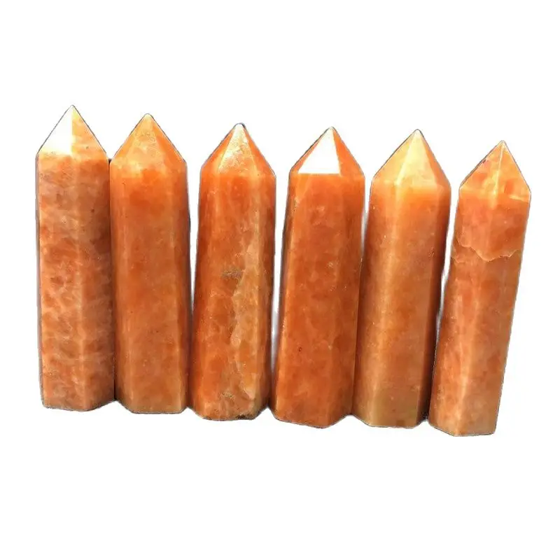 1pc Natural Crystal Sunstone Hexagonal Rod Crystal Wand Point Quartz Crystal Mineral Ornament Modern Home Decoration