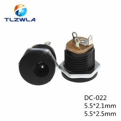 100PCS DC-022 5.5x2.1MM DC Power Socket 3Pins 5.5*2.5mm Screw The Nut DC Connector 5.5*2.1 Round Hole Interface Panel Socket