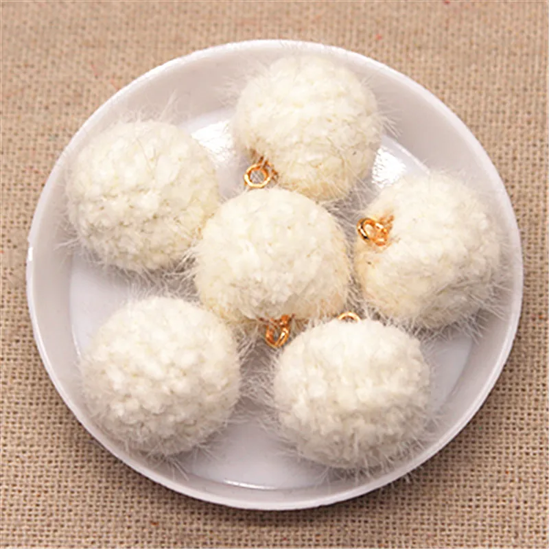 20pcs New 16mm Corn Grain Hairy Fabric Covered Round Bead Ball Pendant DIY Jewlry/Craft Making