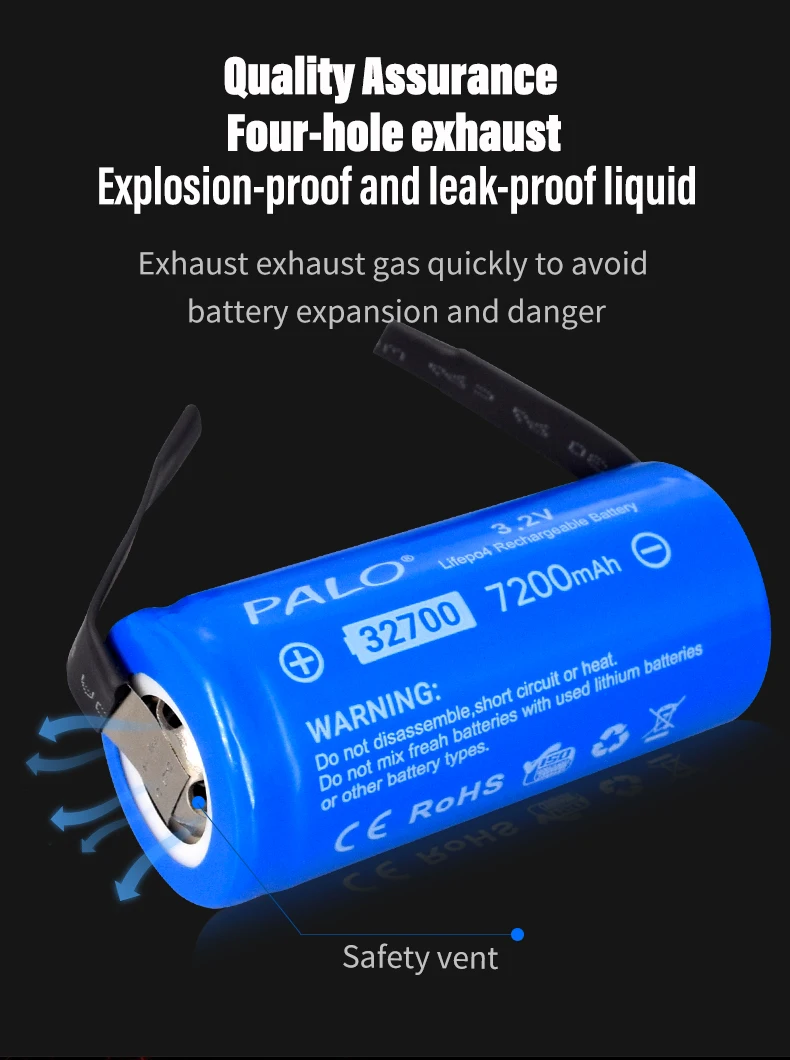 PALO Neue 32700 LiFePO4-Batterie 7200mAh 3,2V 32700 35A Dauerentladung Maximal 55A Hochleistungs-LiFePO4-Batterie + Nickelbleche – Detail 10