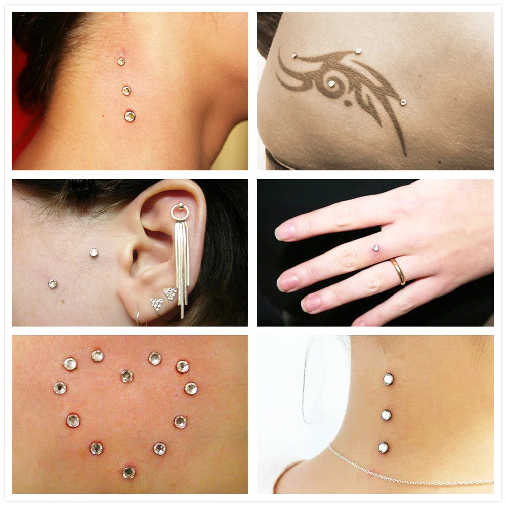 1Pc Clear & AB Zircon Top Dermal Anchor Piercing Micro Dermal Surface Hide in Skin Drivers Piercing WIthin G23 & Steel Base