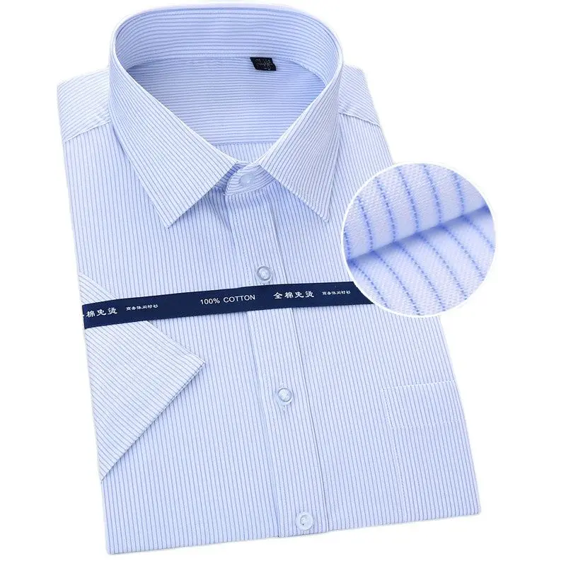 

Summer Iron Free Mens Dress Shirt Short Sleeve 100% Cotton Striped Fromal Shirt For Men Business Casual Quality Plus Size S~8XL