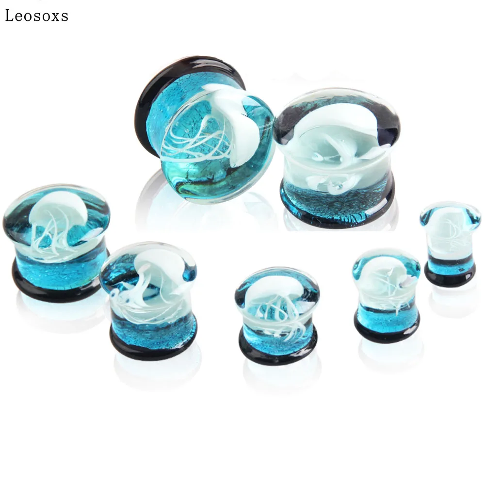 Leosoxs 2pcs Hot Selling Glass Ear Expander Ocean Jellyfish Pinna European and American Popular Jewelry Explosion Glass Jewelry