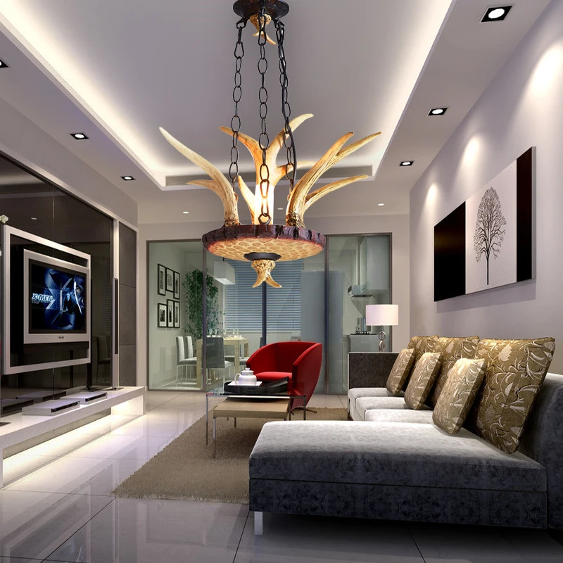 American Rural Creative Antler Resin Chain Droplight Southeast Asia Retro Restaurant Clothes Shop Led Decorative Pendent Lamp
