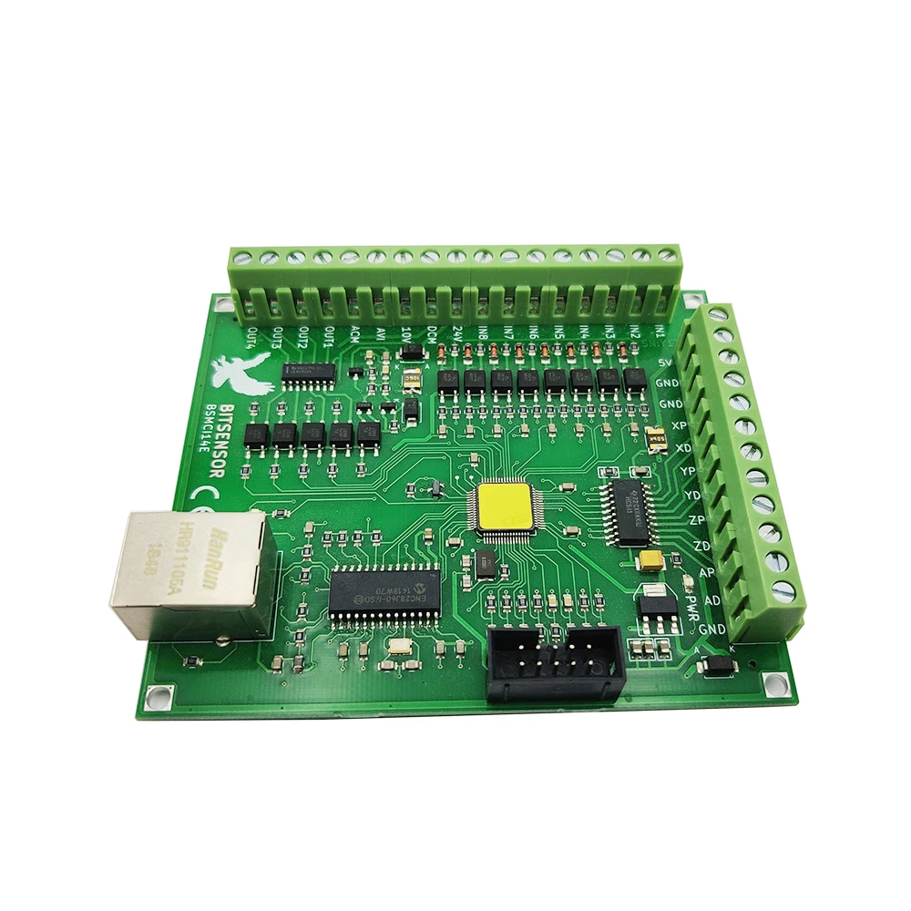 Ethernet 4 axis 5 axis mach3 cnc motion control card bsmci14e 5v dc 5w power input and output terminal power supply 12v ~ 36v