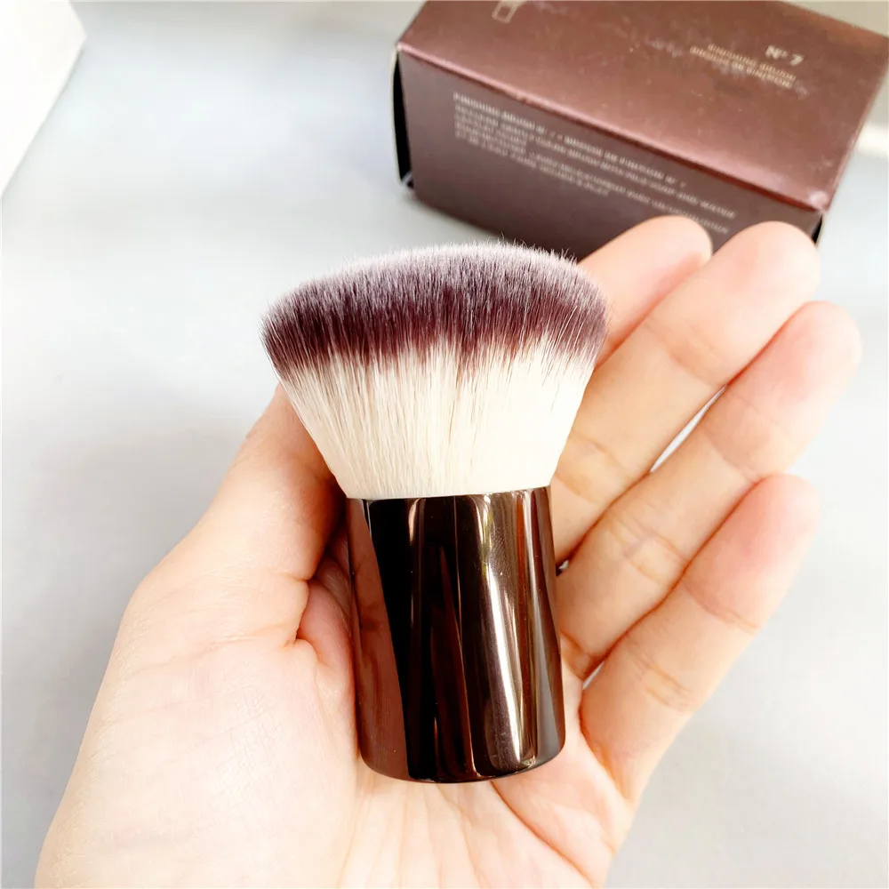 hourglass No.7 Finishing Makeup Brush Portable Powder Blush Bronzer Kabuki Brush Brown Metal Beauty Cosmetics Tool