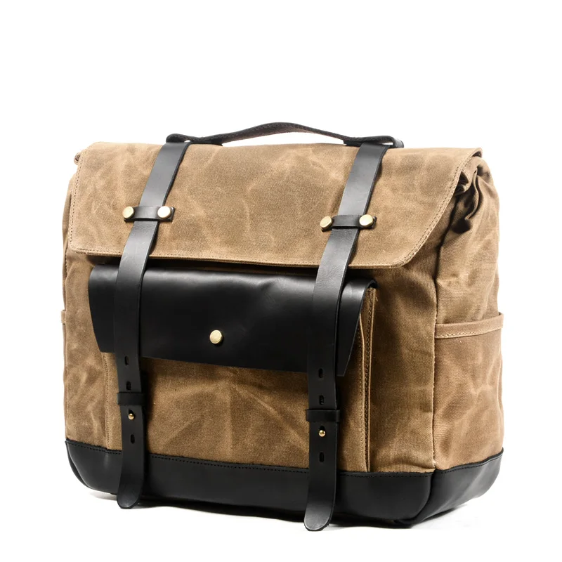 Wax Canvas Shoulder Bag Side Box Luggage Bag Messenger Bag Waterproof Retro Motorcycle Luggage Saddle Bag