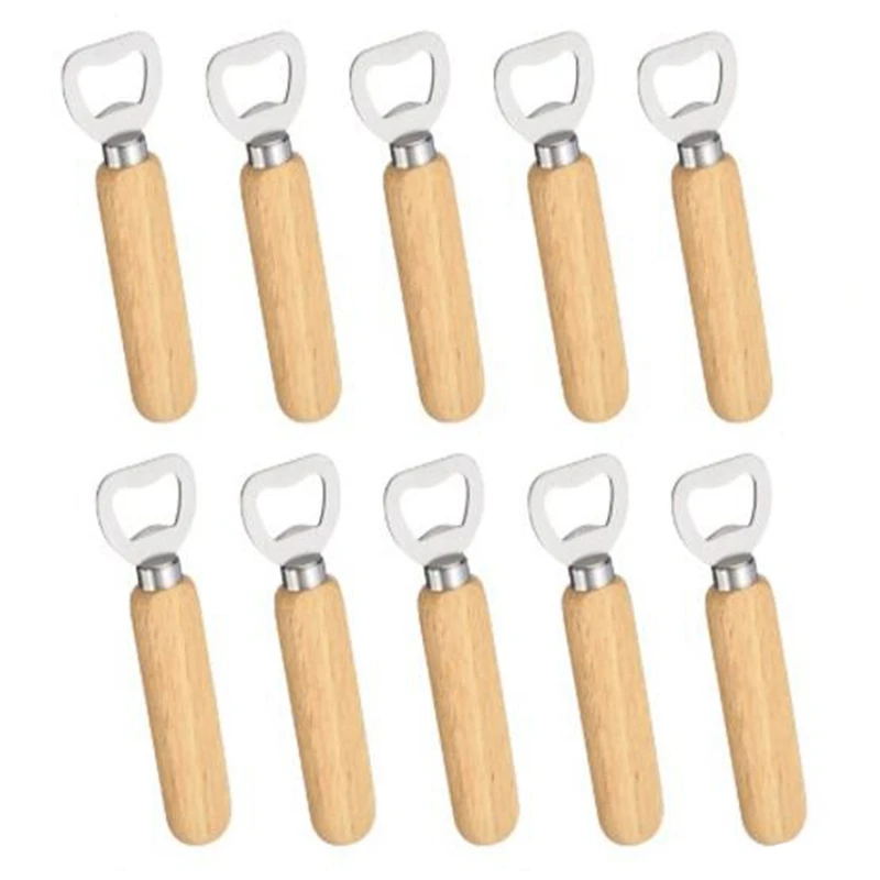 New 20Pcs Wine Opener Bartender  Bottle Opener Rubber Wood Handheld Wine Beer Soda Glass Cap for Home Kitchen Bar