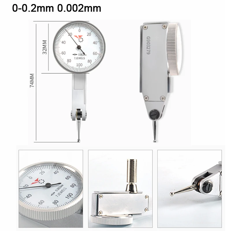 Imagem -02 - Dial Test Indicator Dial Nível Gauge Precisão Metric Diâmetro 00.2 mm 0.002 mm 0-0.8 mm 0.01 mm 7jeweld