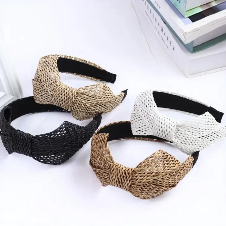 rattan hair band Women Handmade Braided Straw Elastic Hair Bands Hairbands Top Knotted Hair Accessories