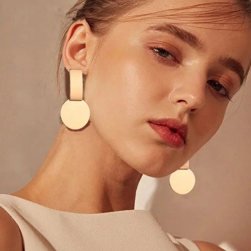 2019 Simple Golden Statement Earrings For Women Big Long Drop Earring Fashion Hanging Jewelry Chrismas Gifts  Pendientes Mujer