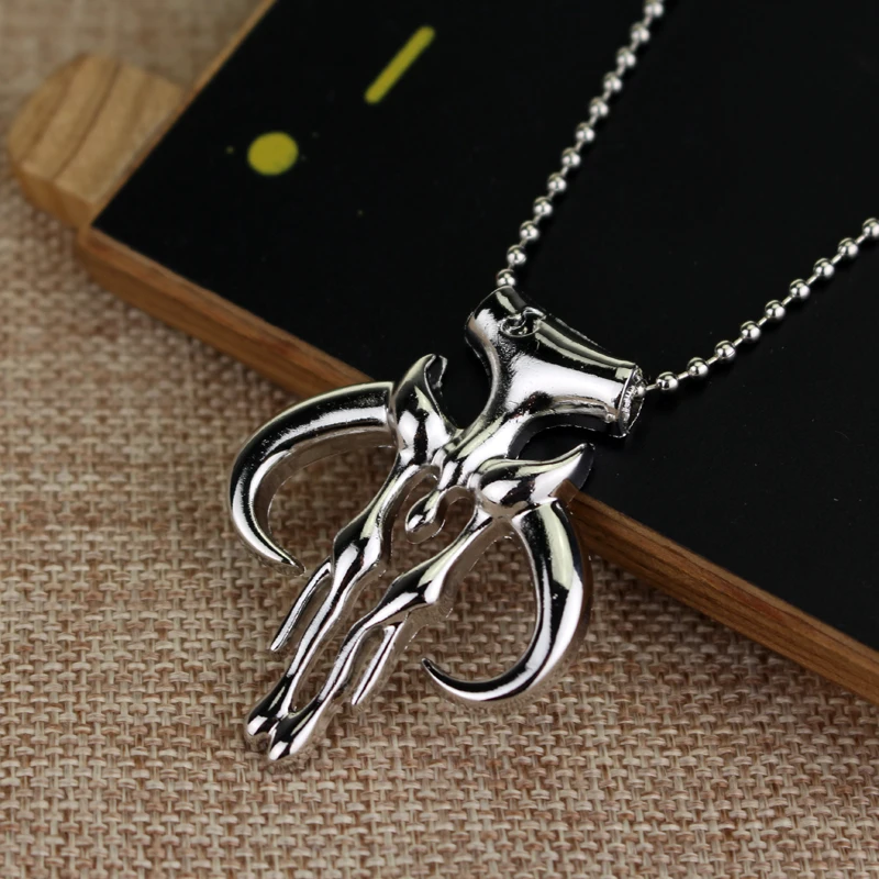 Mandalorian Symbol Necklace Boba Mythosaur Pendant Chain Bounty Hunter Skull Pendants Wars Punk Jewelry Men Gift