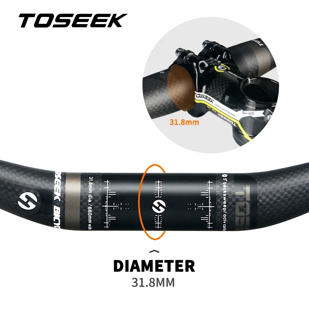 TOSEEK-Manillar de fibra de carbono mate 3K para bicicleta de montaña, elevador/manillar plano, piezas de bicicleta de 31,8mm