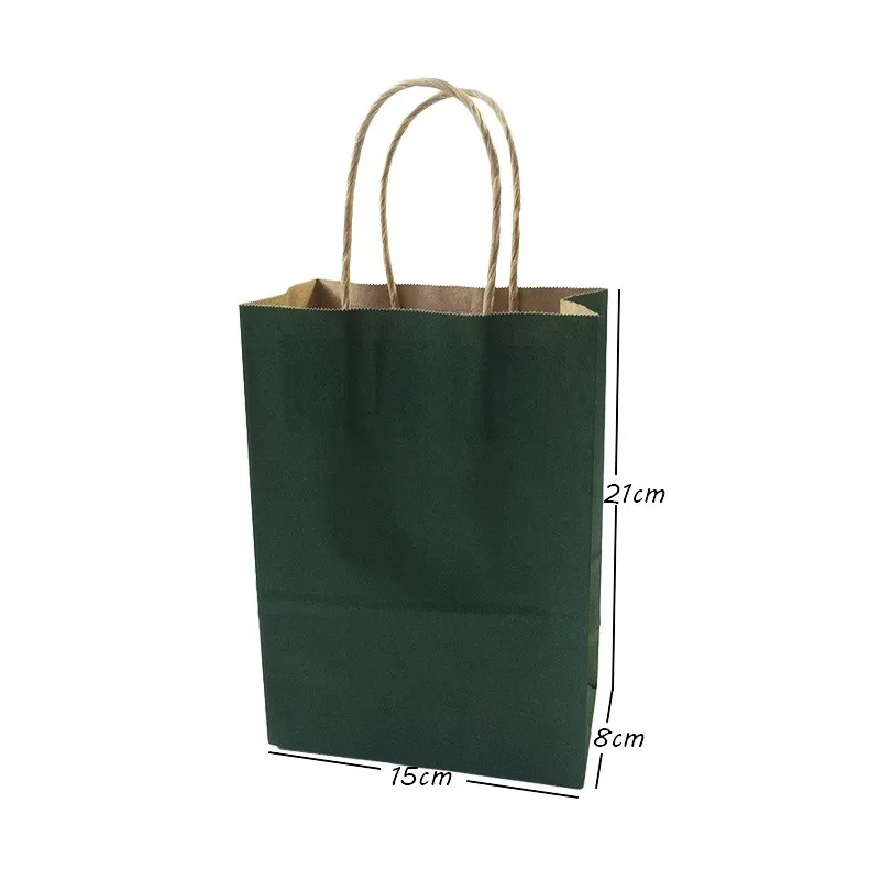 

40PCS/lot Multifunction dark green color paper bag with handles 21X15X8CM Festival gift bag shopping bags kraft paper