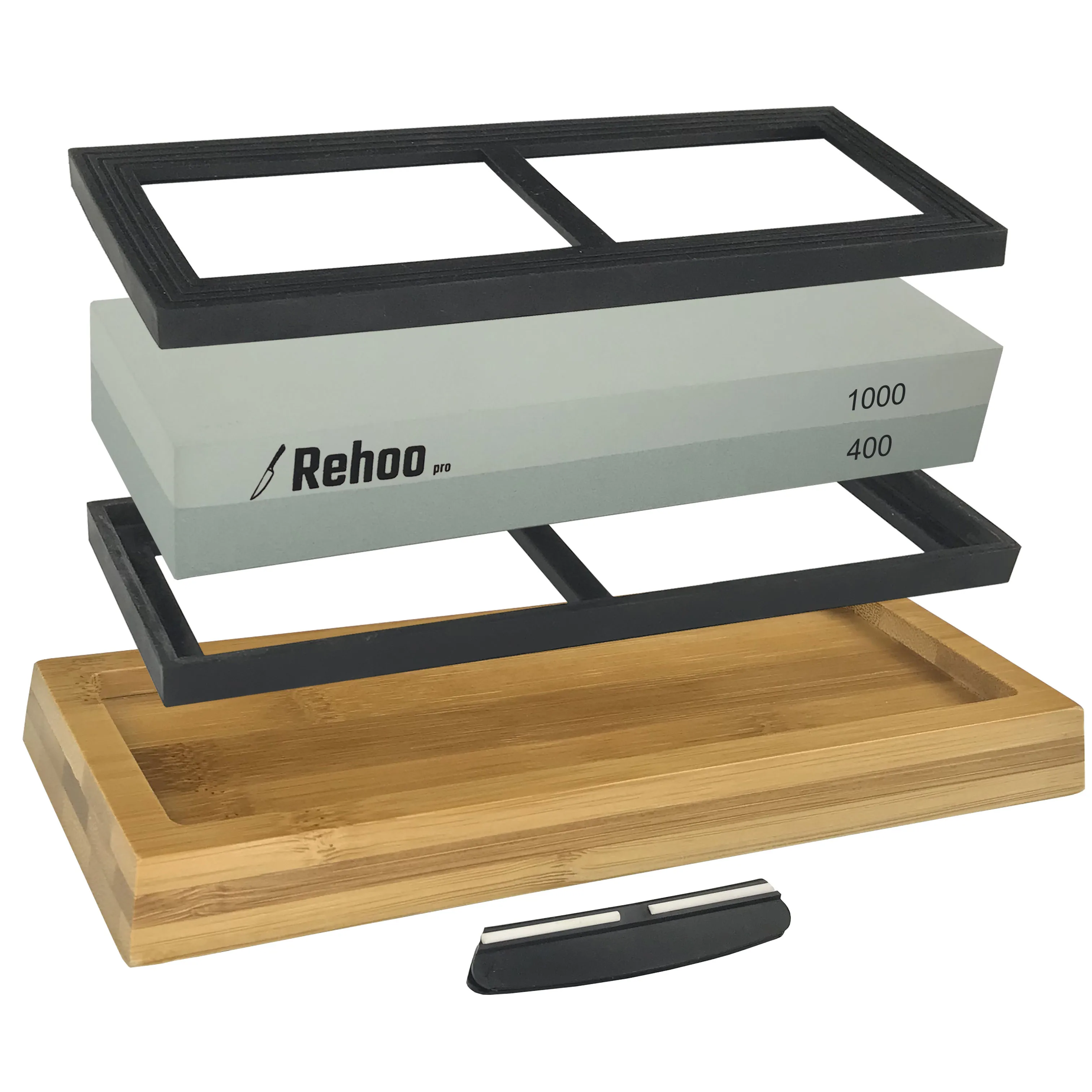 Rehoo Double-sided Sharpening Stone 400/1000 Mesh + Non-slip Bamboo Base + Double Rubber Pad + Fixed Angle Guide Rail