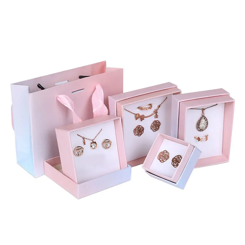 Gradient Pink Paper Jewelry Box Bracelet Necklace Ring Earring Box Handmde Kraft Wedding Gifts Packaging Box Jewelry Accessories