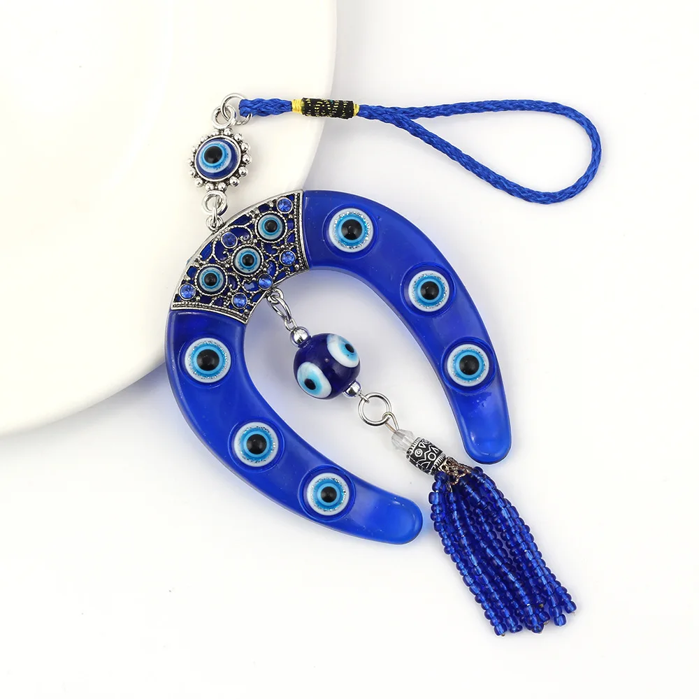 Eye Blauw Hoefijzer Vorm Charme Auto Sleutelhanger Sieraden Hanger Met Bule Eye Bead