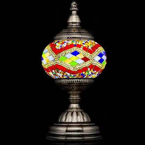 Mosaic Lamp-Handmade Turkish Mosaic Table Lamp with Mosaic Lantern,Bronze Base, unique Table Lamp for Room Decoration