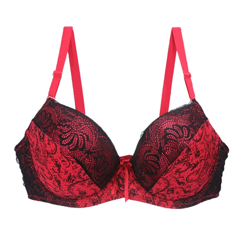 New Sexy Lace Push Up Bras For Women Plus Size Female Plunge Bow Floral Lingerie D DD EF Full Cup Brassiere