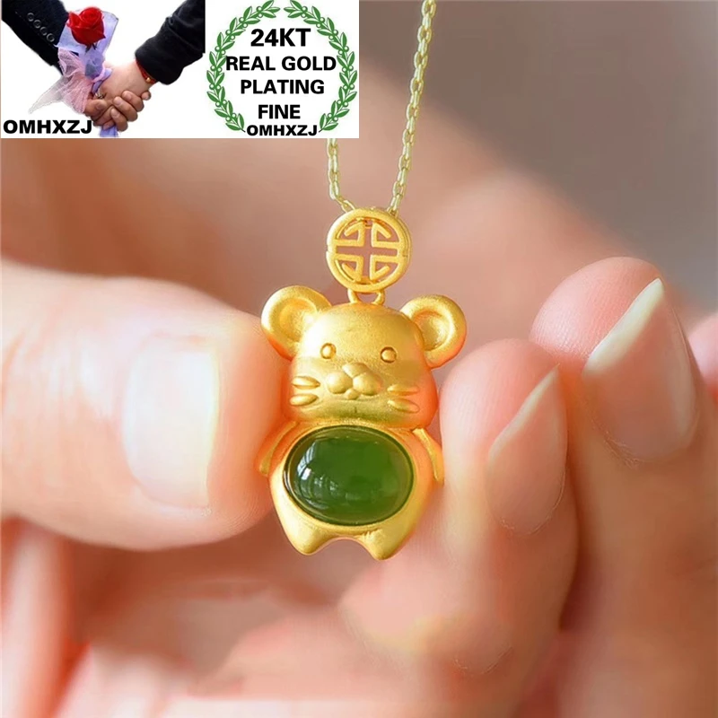 OMHXZJ Wholesale NA347 European Fashion Fine Jewelry Woman Girl Party Birthday Wedding Gift Fat Rat 24KT Gold Pendant Necklace