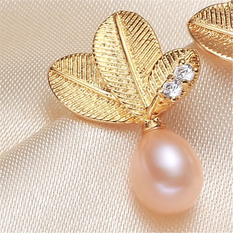 Leaf Shape Real Freshwater 6-7MM Pearl Earrings Gold Plated Earrings Nice Party Wedding Women Gift 10 pairs/lot