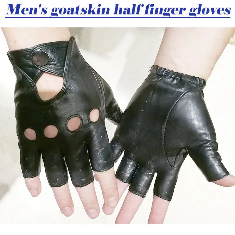 Leather Half Finger Gloves Men\'s Single Layer Goatskin Thin Outdoor Sports Motorcycle Riding Car Driving Fingerless Glove