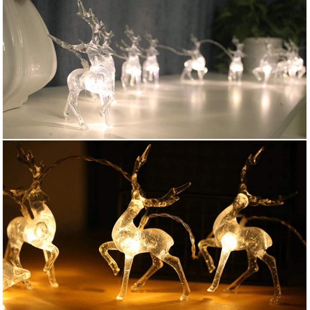 LED String Light 1.5m 10LED 3m 20LED Battery Operated Reindeer Indoor Outdoor Garland Xmas Holiday Lights for Festivals Party