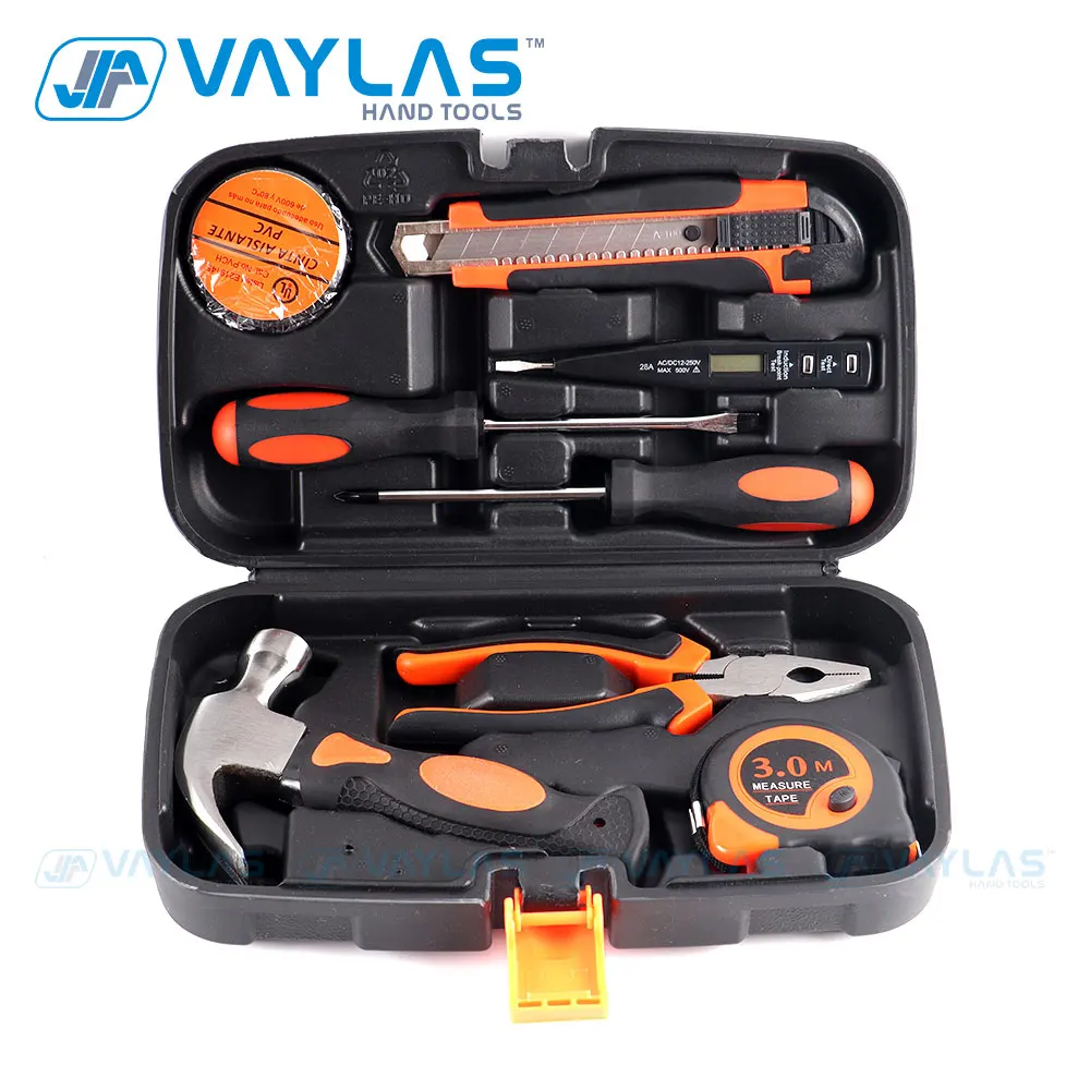 8Pcs Home Tools Set for Home Repair Household Tool Kits with Screwdriver Utility Knife Hammer Pliers Tape Blow Case