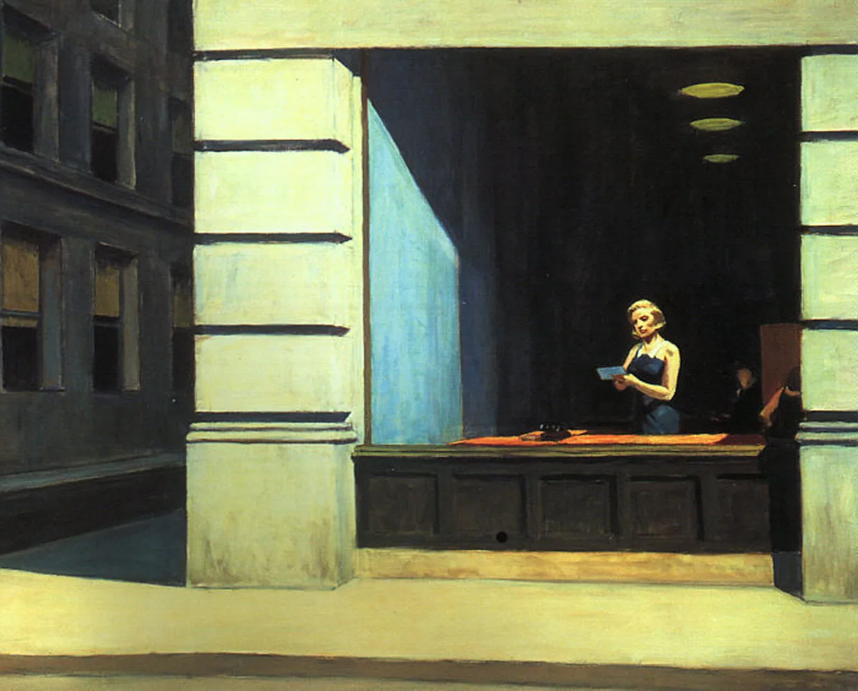 

100% handmade Oil Painting reproduction on linen canvas, New York Office by Edward Hopper,Free Shipping,High Quality