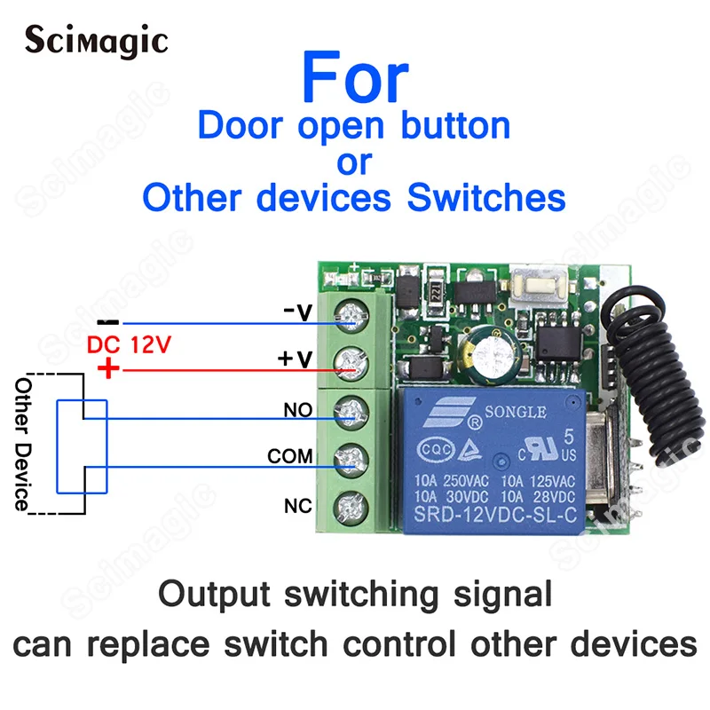 DC 12V 24V 10A 1 Channel RF 433MHz Wireless Remote Control Light Switch 10A Relay Output Radio Receiver Module + Transmiter