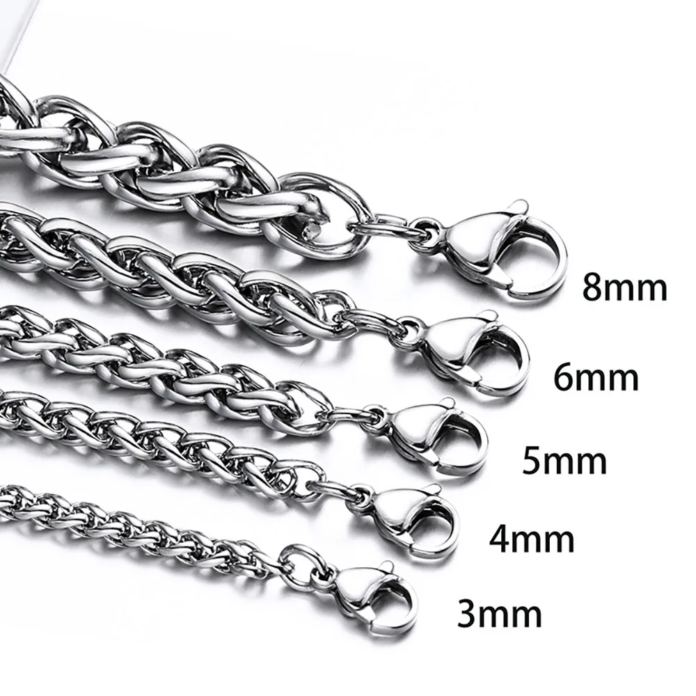 Any Length 3/4mm Wide Mens Chain Necklace Wheat Link Tone Stainless Steel Chain High Quality image 6