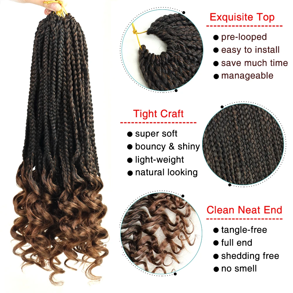 YunRong Box Braids Curly Ends Synthetic Crochet Hair 18Inches Soft Wave Hair Extension For Braiding Black Woman