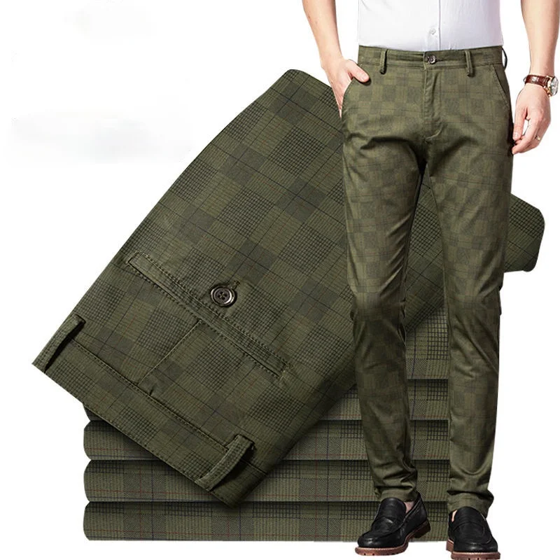 2022 Spring Summer Casual Pants Men Fashion Korean Streetwear Men\'s Straight Slim Fit Pants Trousers Black Plaid Suit Pants Men