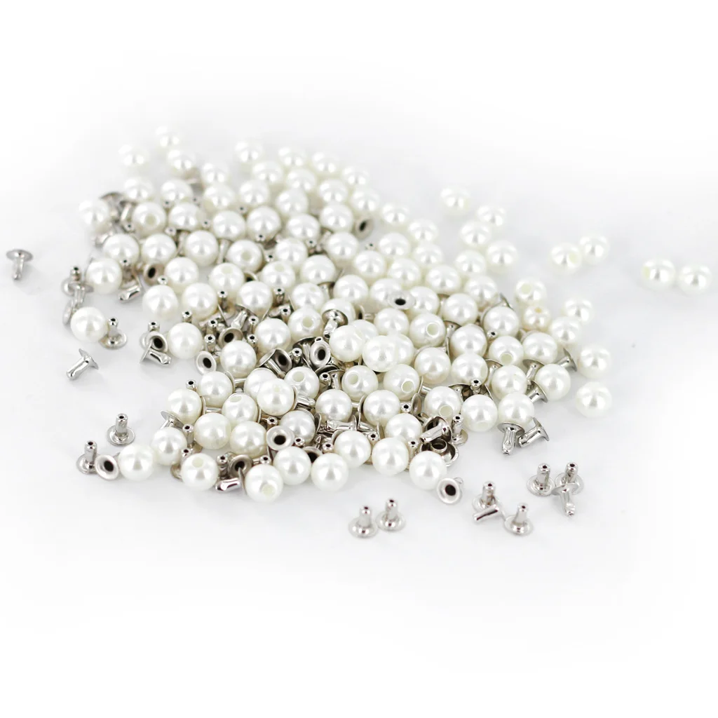 100pcs Imitation Pearl Rivets Studs Button for DIY Leather Bag Shoes Clothes Decoration White 6mm