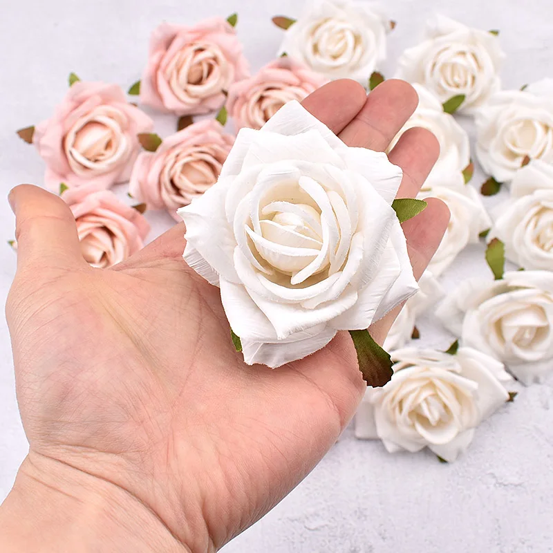 6cm Artificial Wild Rose of Silk Flower Heads For Wedding Decoration DIY Wreath Gift Box Scrapbooking Craft Fake Flowers